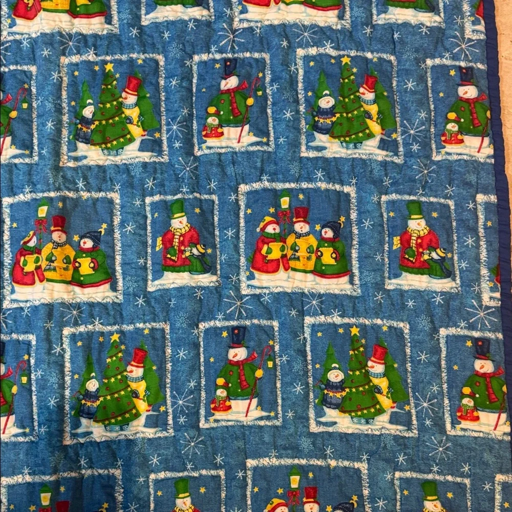 Festive Blue Snowman Holiday Quilt